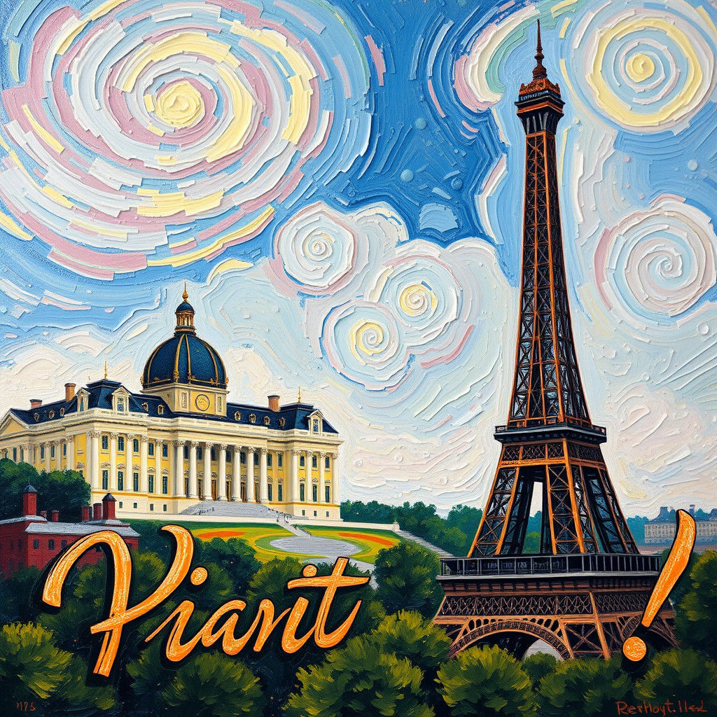 Paris Landmarks in Neo-Impressionist Expressionist Style