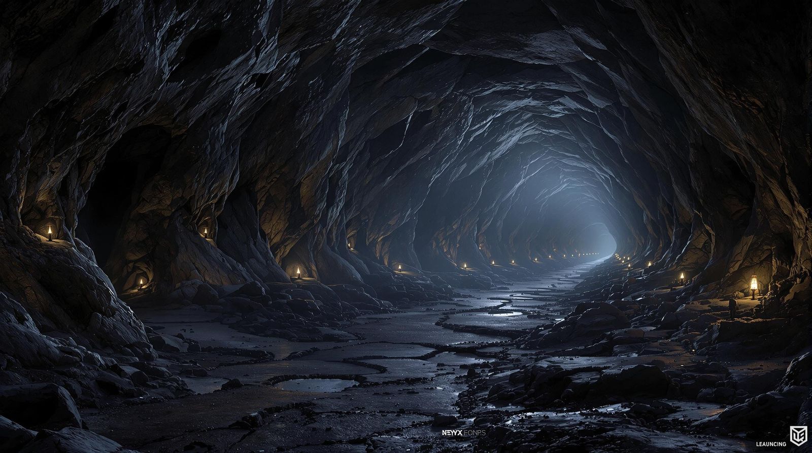 Vast Cavern Interior with Winding Tunnels