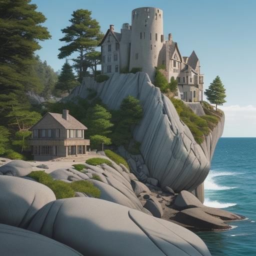 Fisherman's House Among Granite Rocks: Comic Book Art