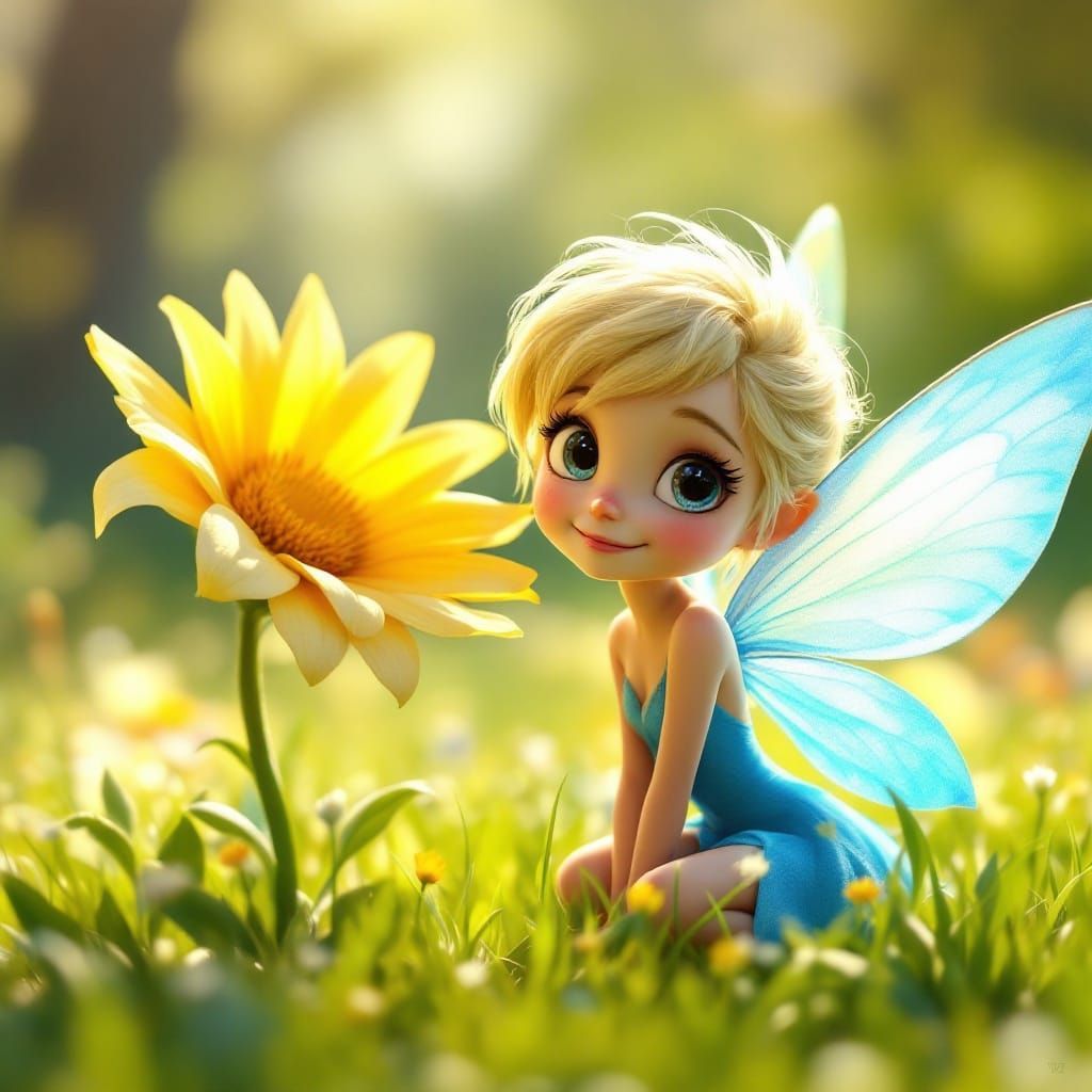 Cute Fairy in Sunny Meadow: 3D Animation Style