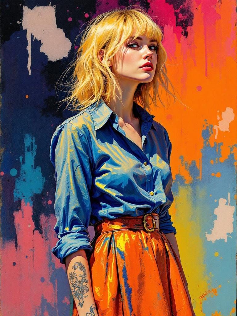 Blond Woman in Alla Prima Style with Mimeograph Texture