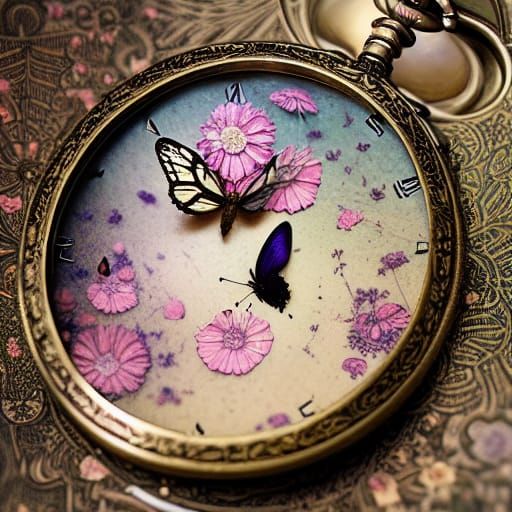 Butterflies and Flowers on Antique Pocketwatch