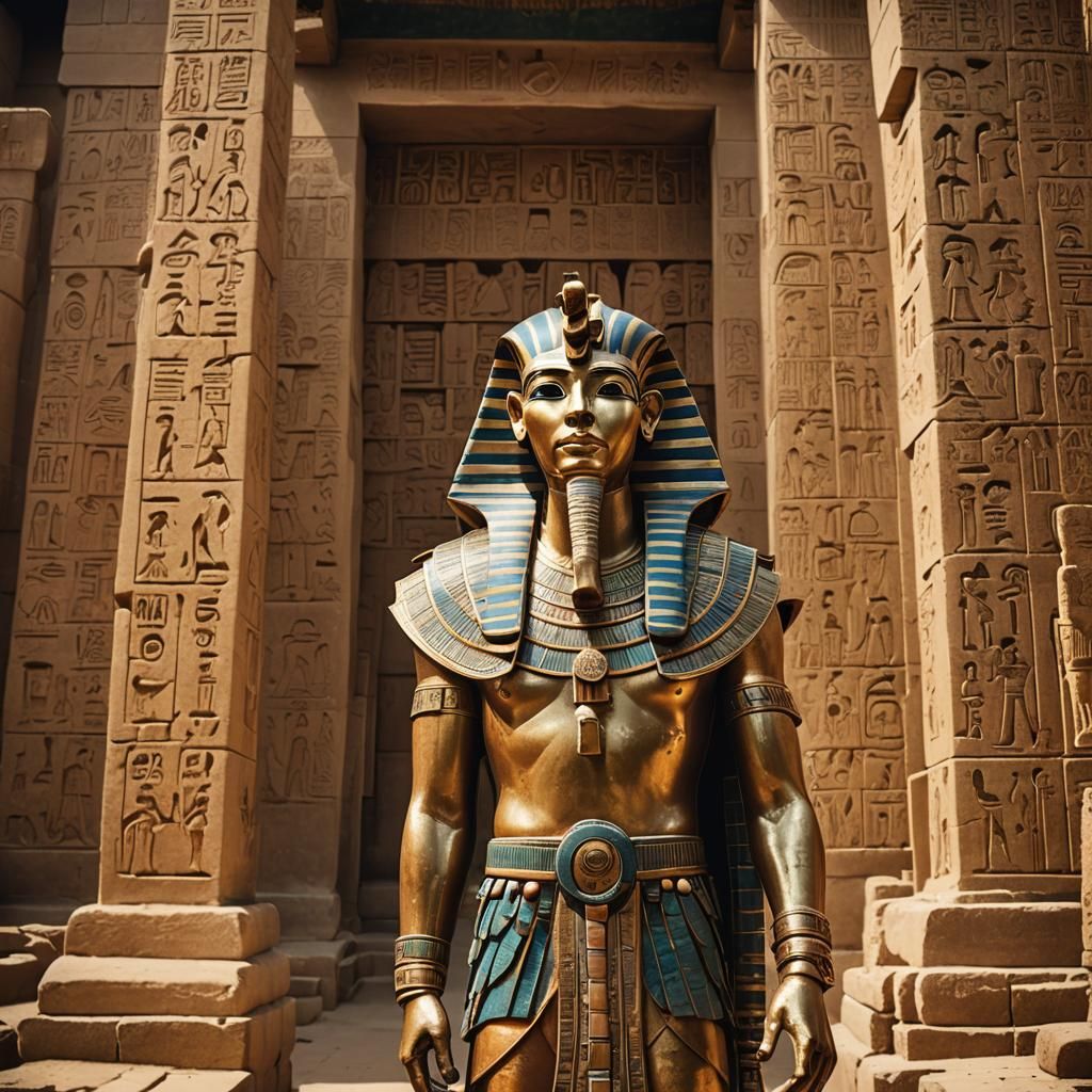 Pharaoh in Front of Stone Temple: Ancient Egypt Photography