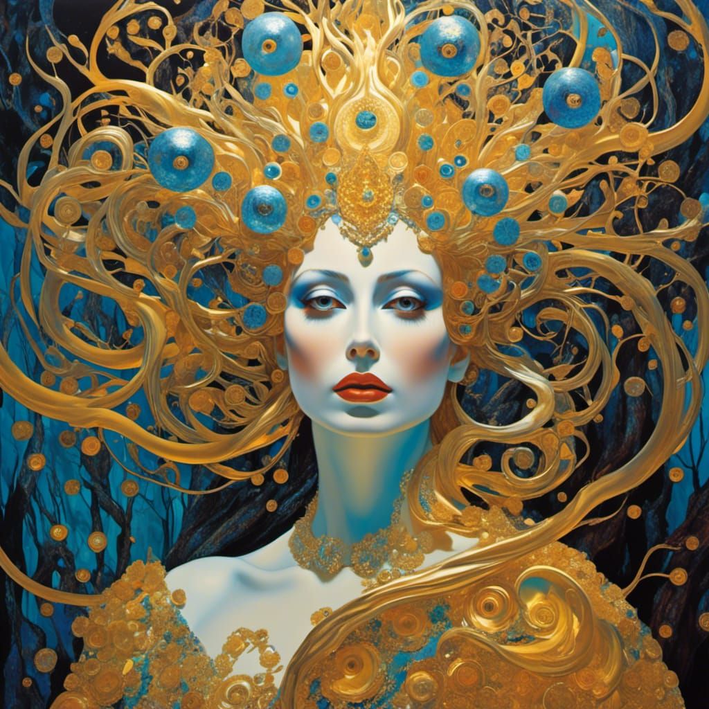 Ghostly Woman in Mystical Forest, Surreal Pop Art