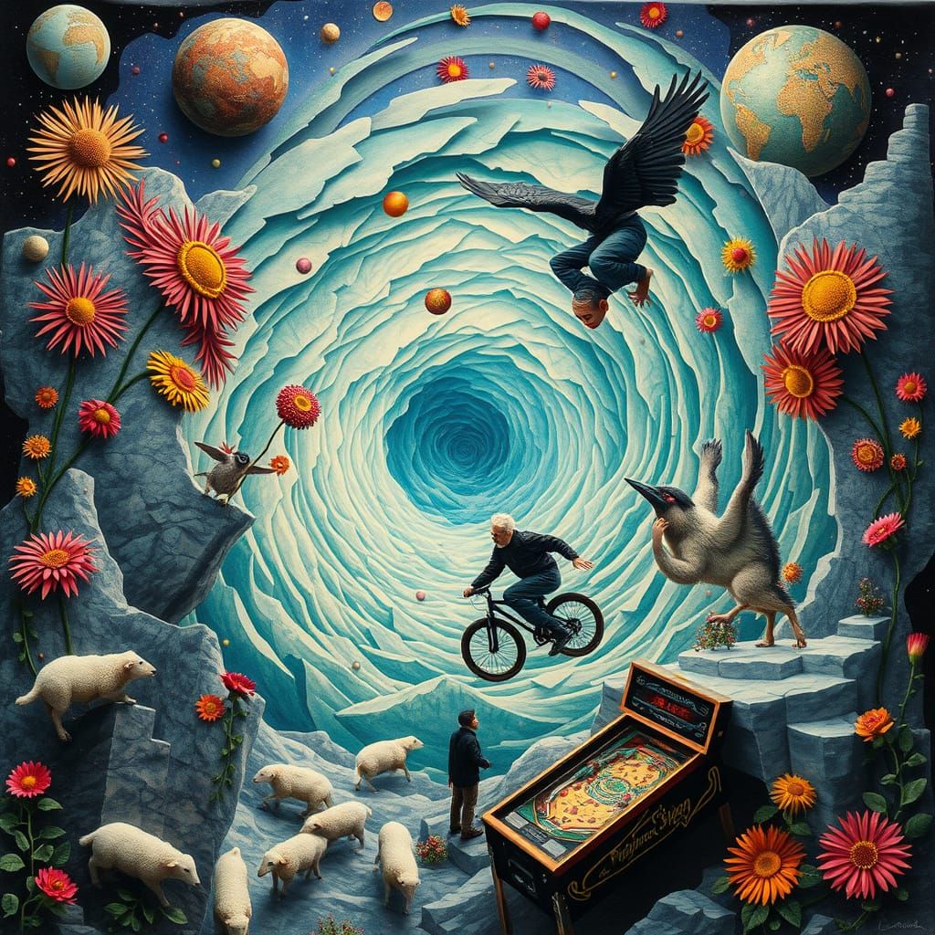 Surreal Earth Core Whirlpool with Cosmic Ballet