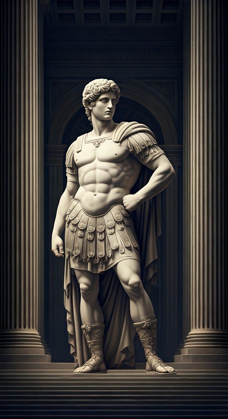 Ancient Roman Hero in Greek Temple