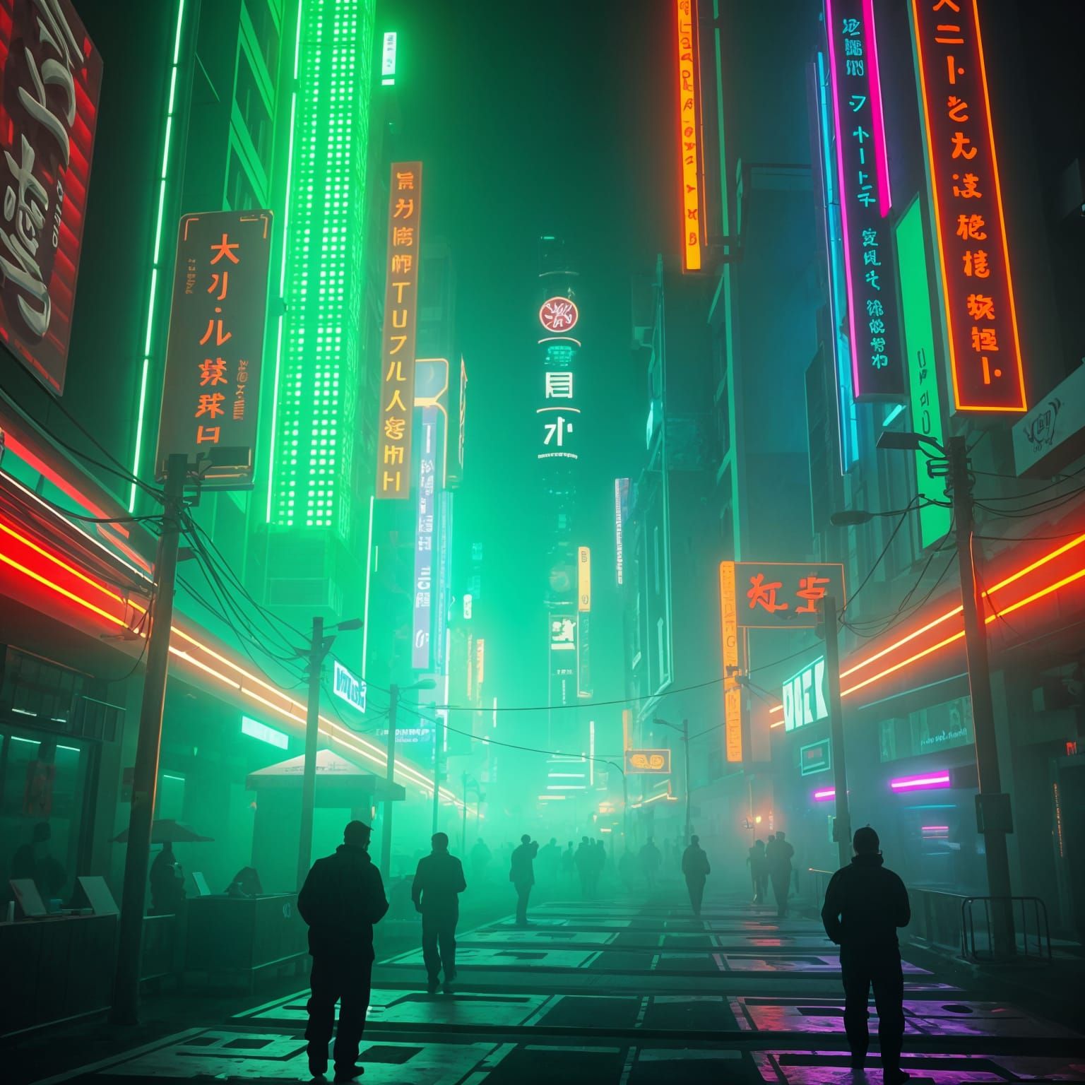 Neon Green and Orange Futuristic Scene