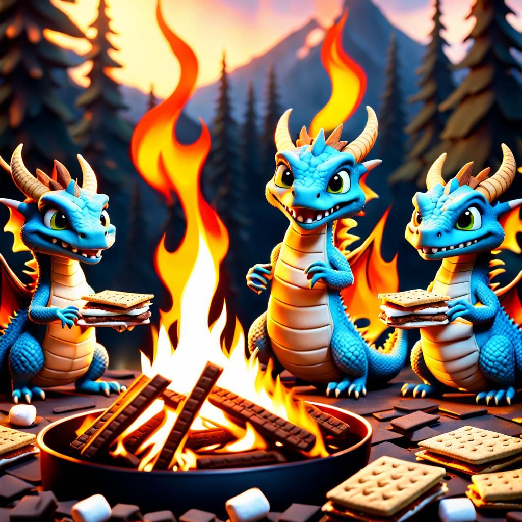 Dragons Roast S'mores, Pixar Style 3D Render