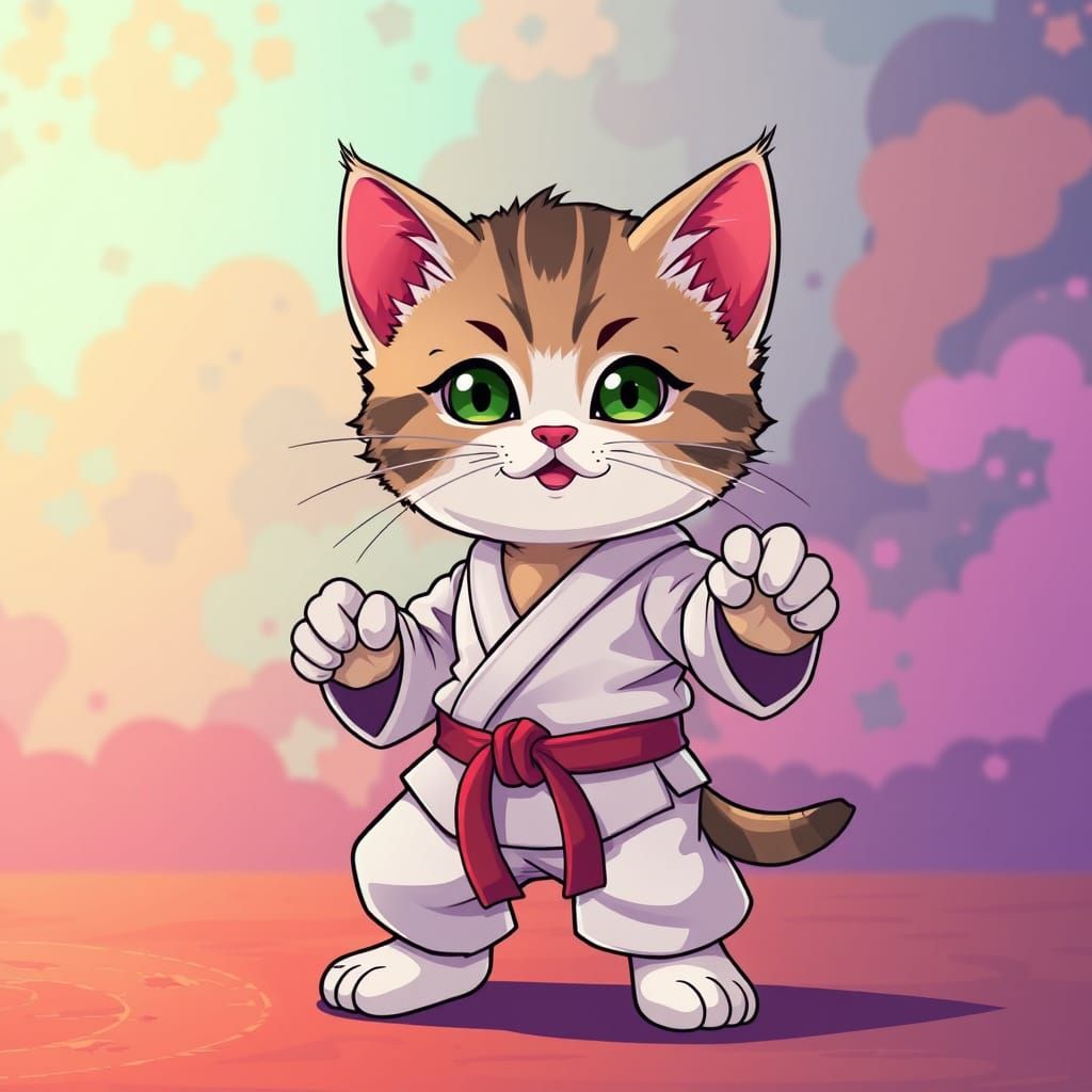 Kitten Karate Master in Anime Style