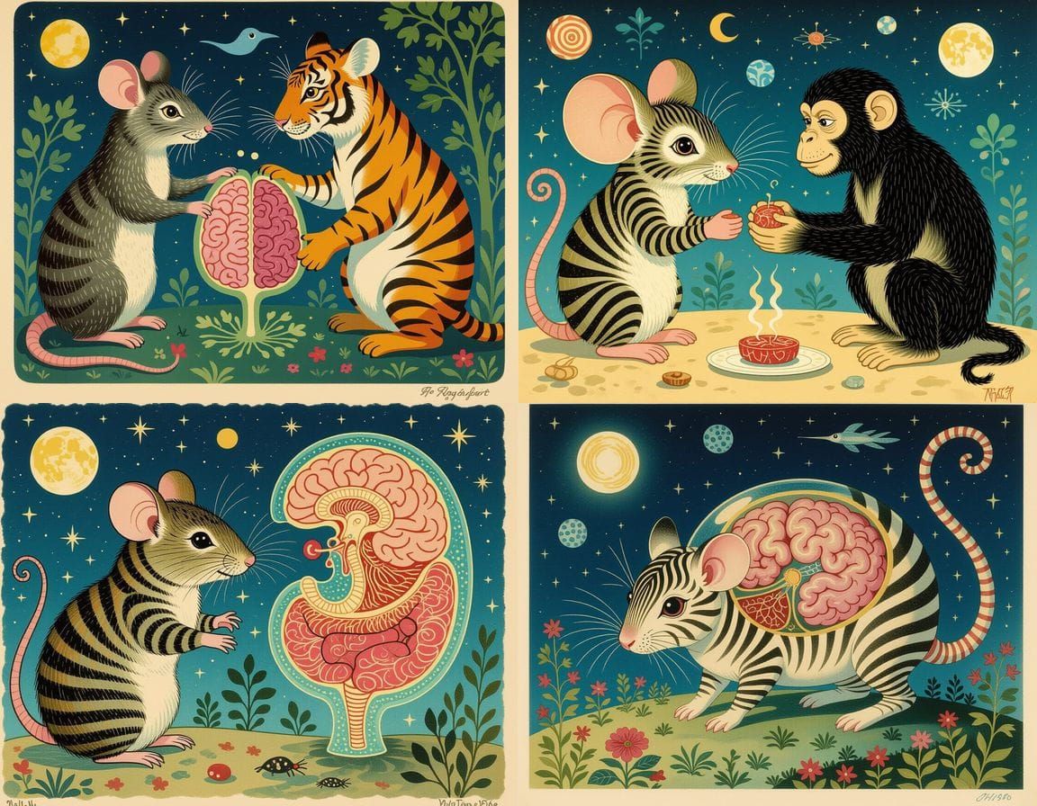 Surreal Anatomy of Hybrid Creatures in Deep, Mysterious Colo...