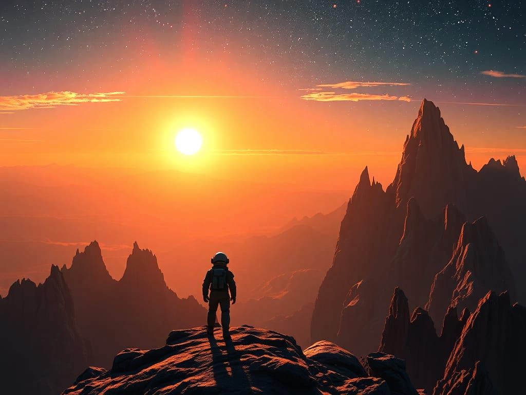 Cosmic Horizon: Lone Astronaut Amidst Alien Landscape