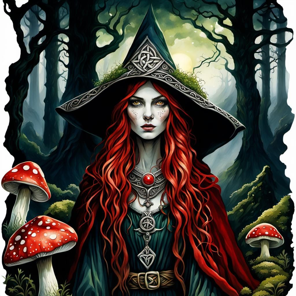 Ethereal Gothic Witch in Lush Forest