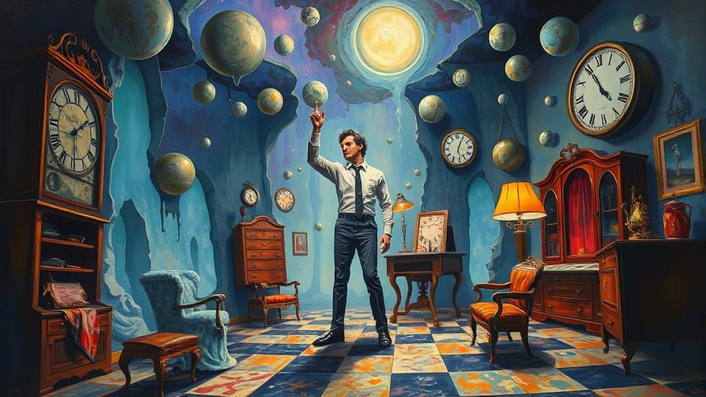 Surreal Scene of Defiance in a Bizarre, Melting World