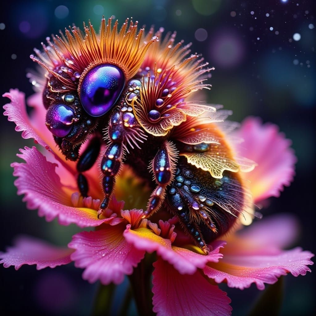 Macro Photo of Bee in Flower with Alcohol Inks