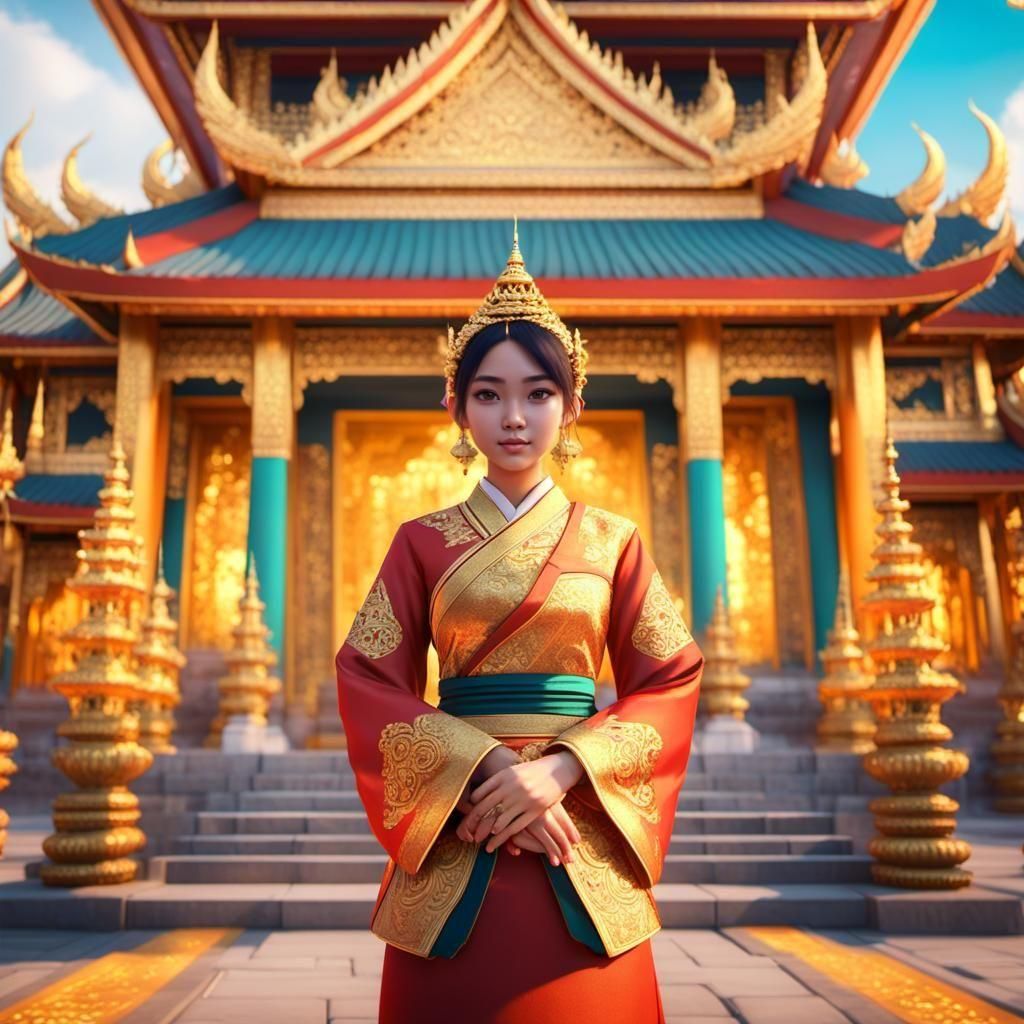 Cute Animation Girl in Beautiful Thailand Setting