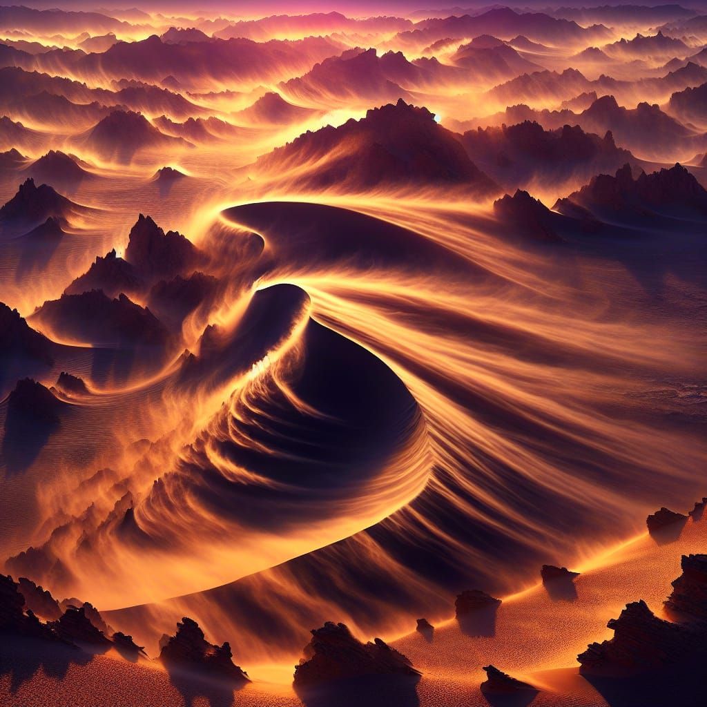 Swirling Wind Grasping Barren Desert Landscape