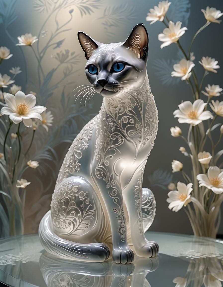Frosted Glass Siamese Cat Sculpture