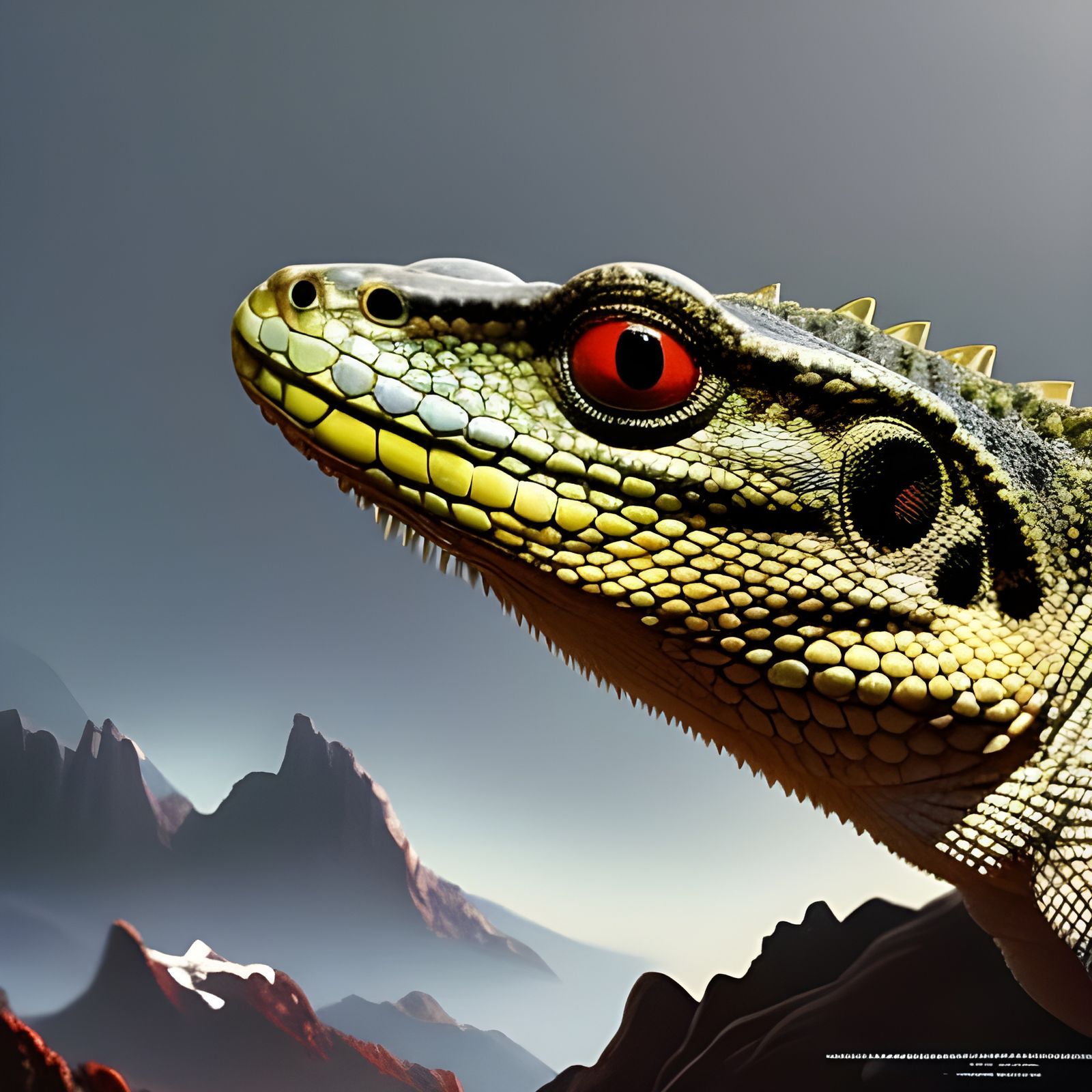 Lizard in Mountain Landscape: Hyper-Realistic Movie Poster