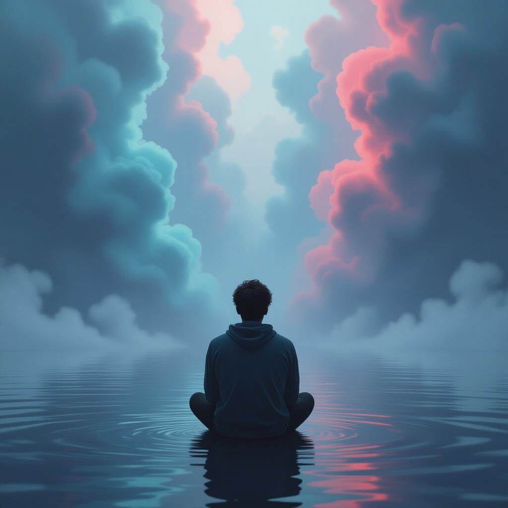 Contemplative Figure in Surreal Dreamscape