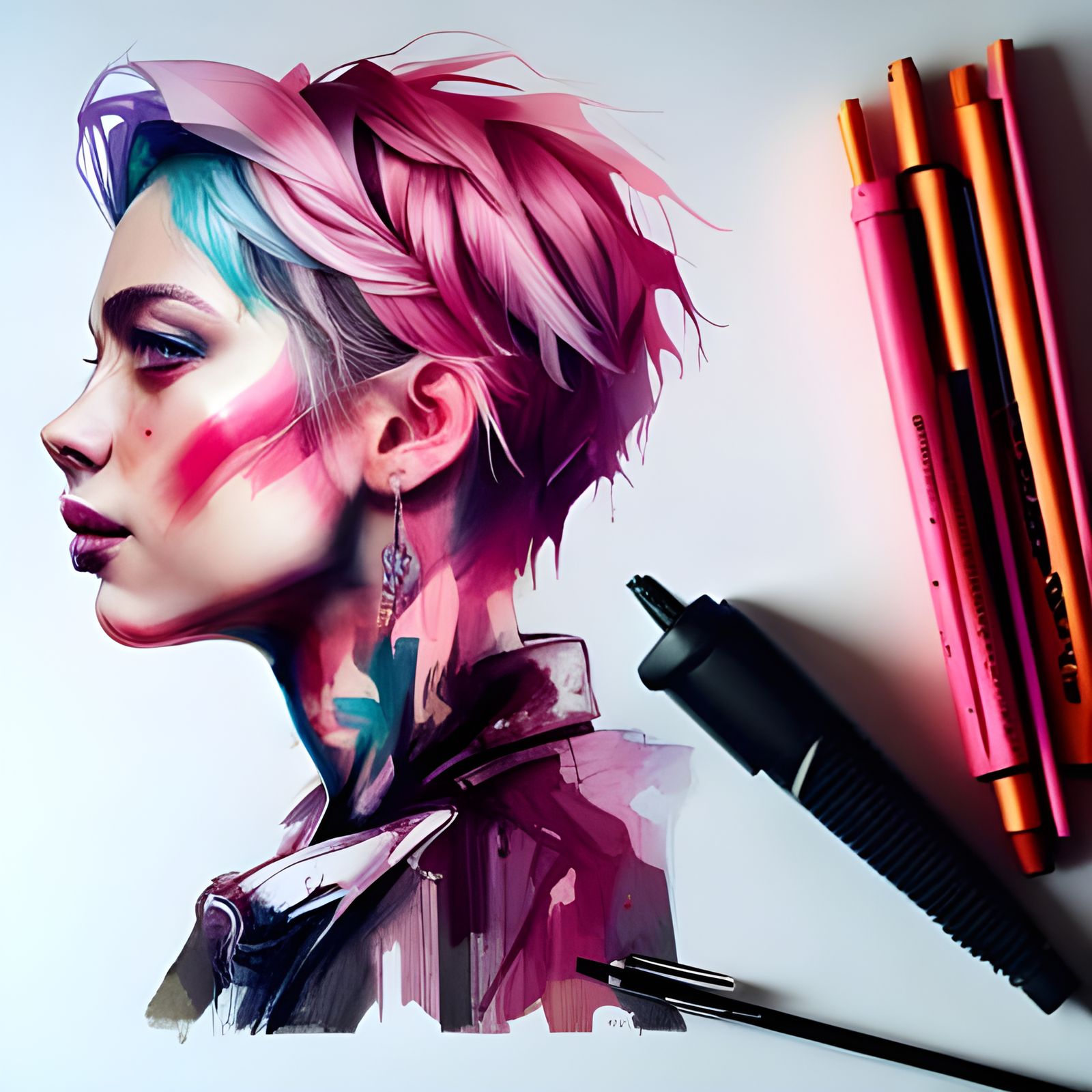 Neon Cyberpunk Hacker Girl with Pink Hair