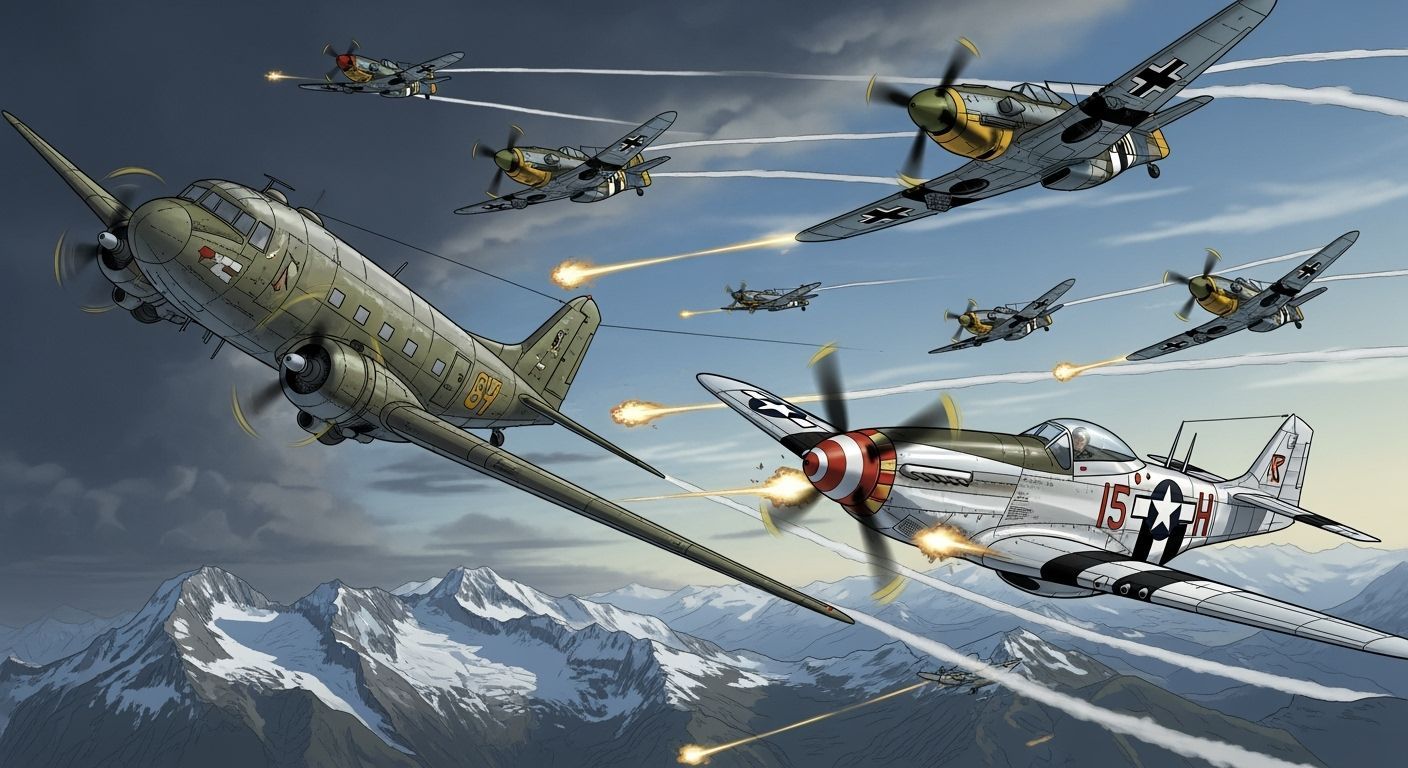 A desperate C-47 tries to escape the deadly BF-109’s trying ...