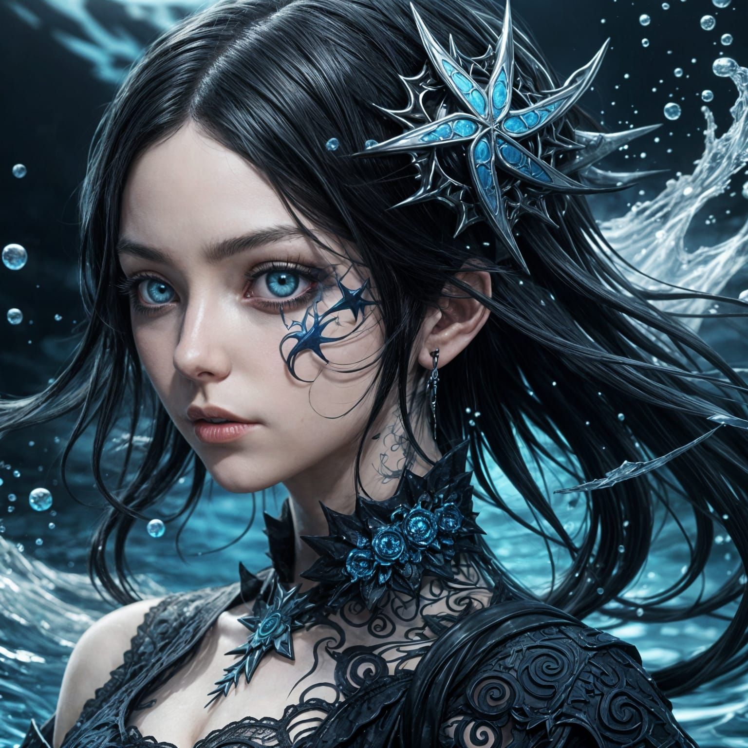 Gothic Woman with Shuriken in Anime Style