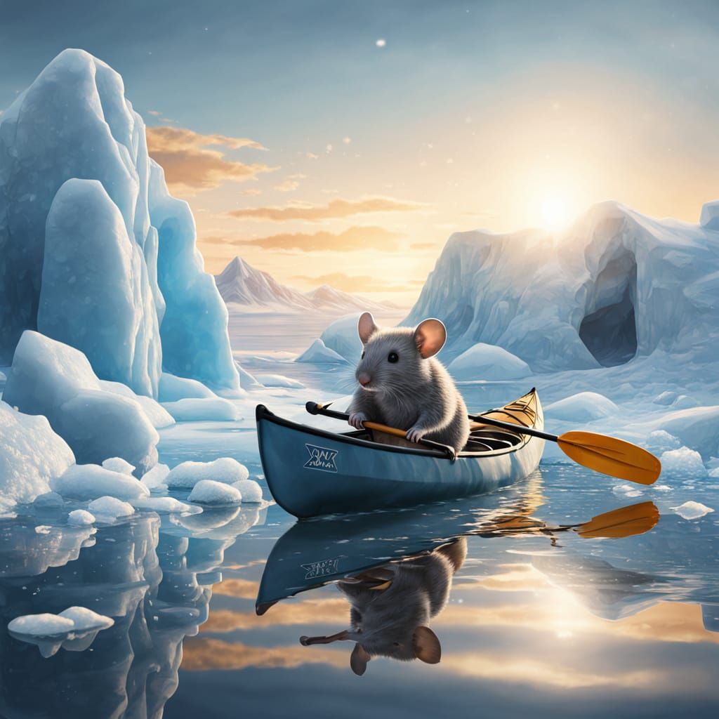 Mouse in Kayak Paddles Through Arctic Waters in Hyper-Realis...