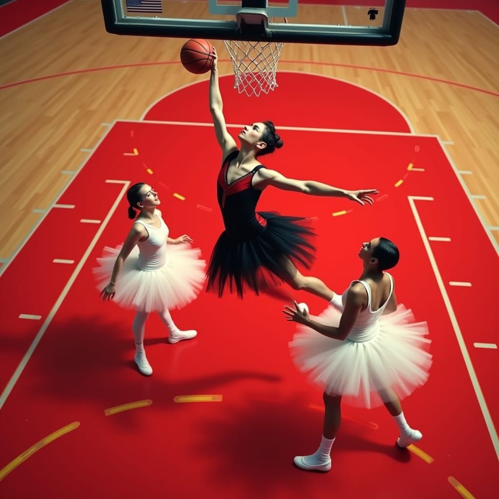 Ballerina Basketball: A Surreal Aerial Action Shot
