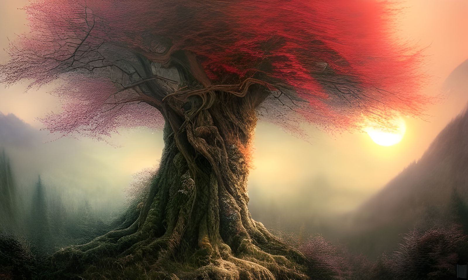 Magical Cosmic Forest at Sunset: Hyperrealistic Art