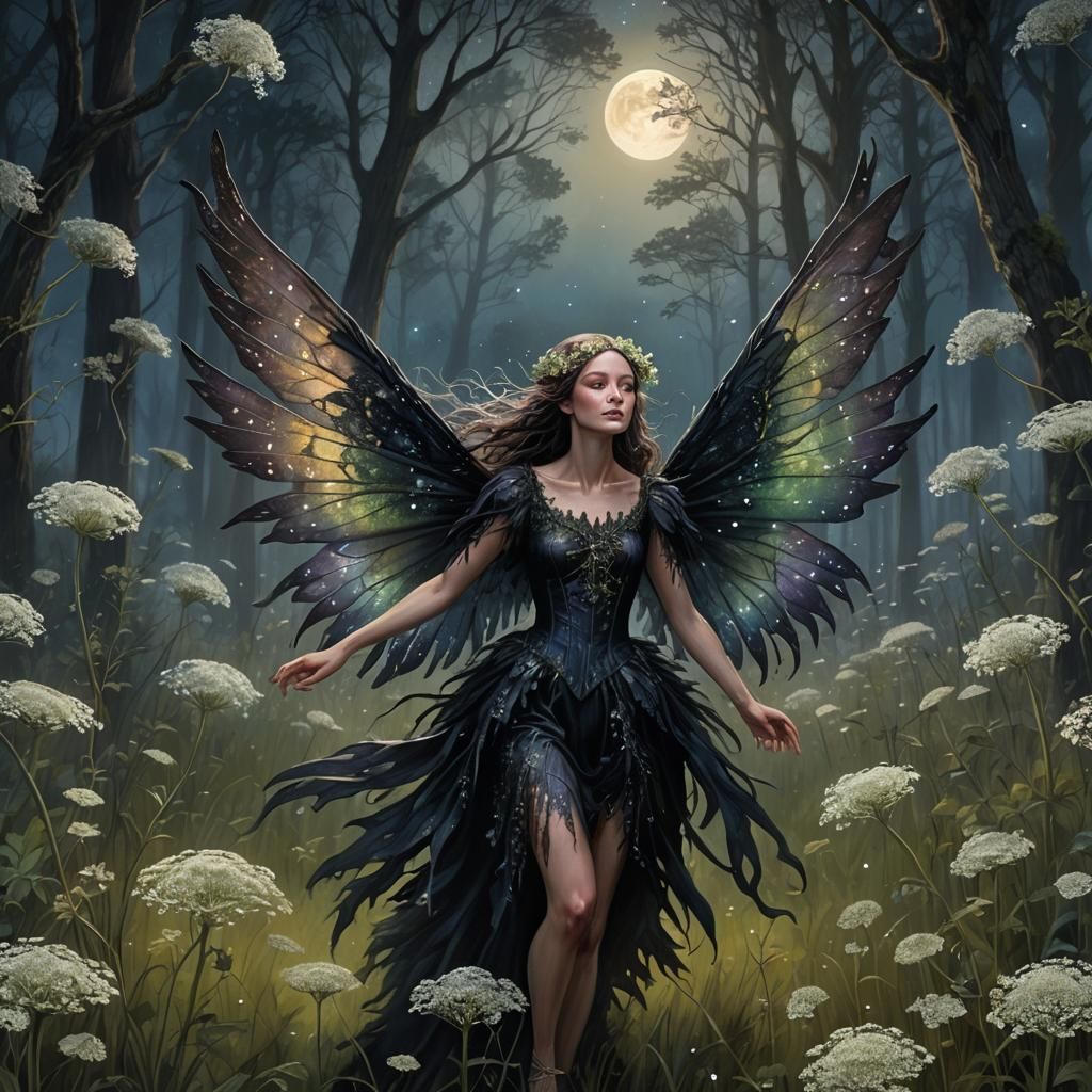 Dark Forest Faerie Dancing in Moonlight