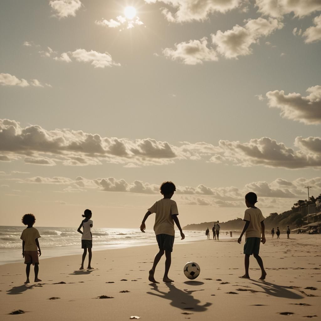 Children Playing Soccer Watched by God, Cinematic Style