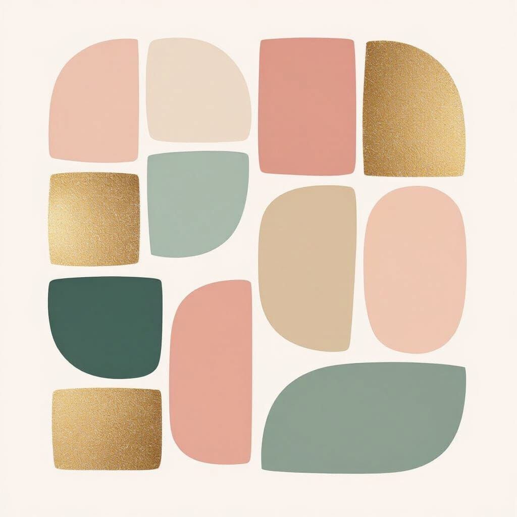 Minimalist Geometric Art in Pastel Colors with Gold