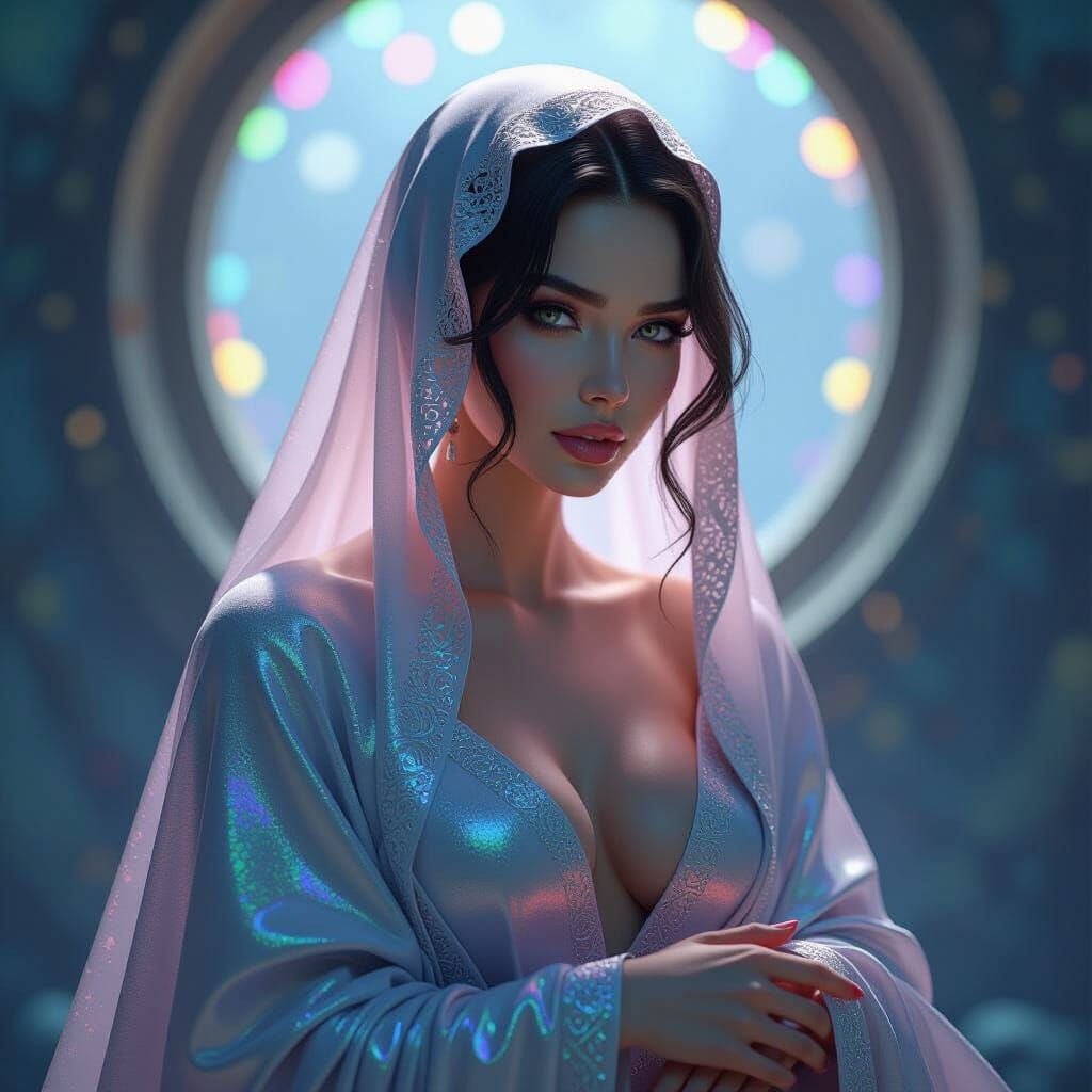 Ethereal Being in Iridescent Garments: Hyperrealistic Splash...