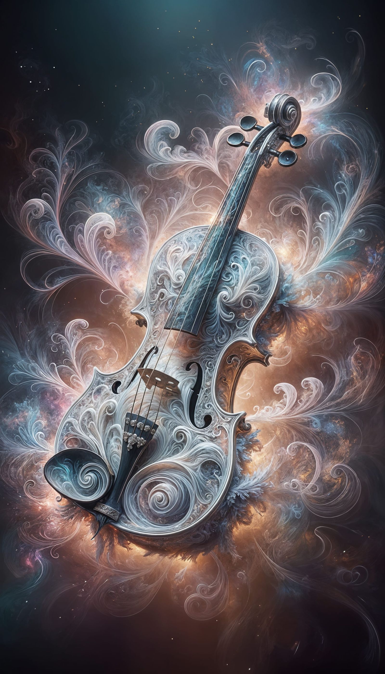 Enchanted Iridescent Violin in Dreamlike Splendor