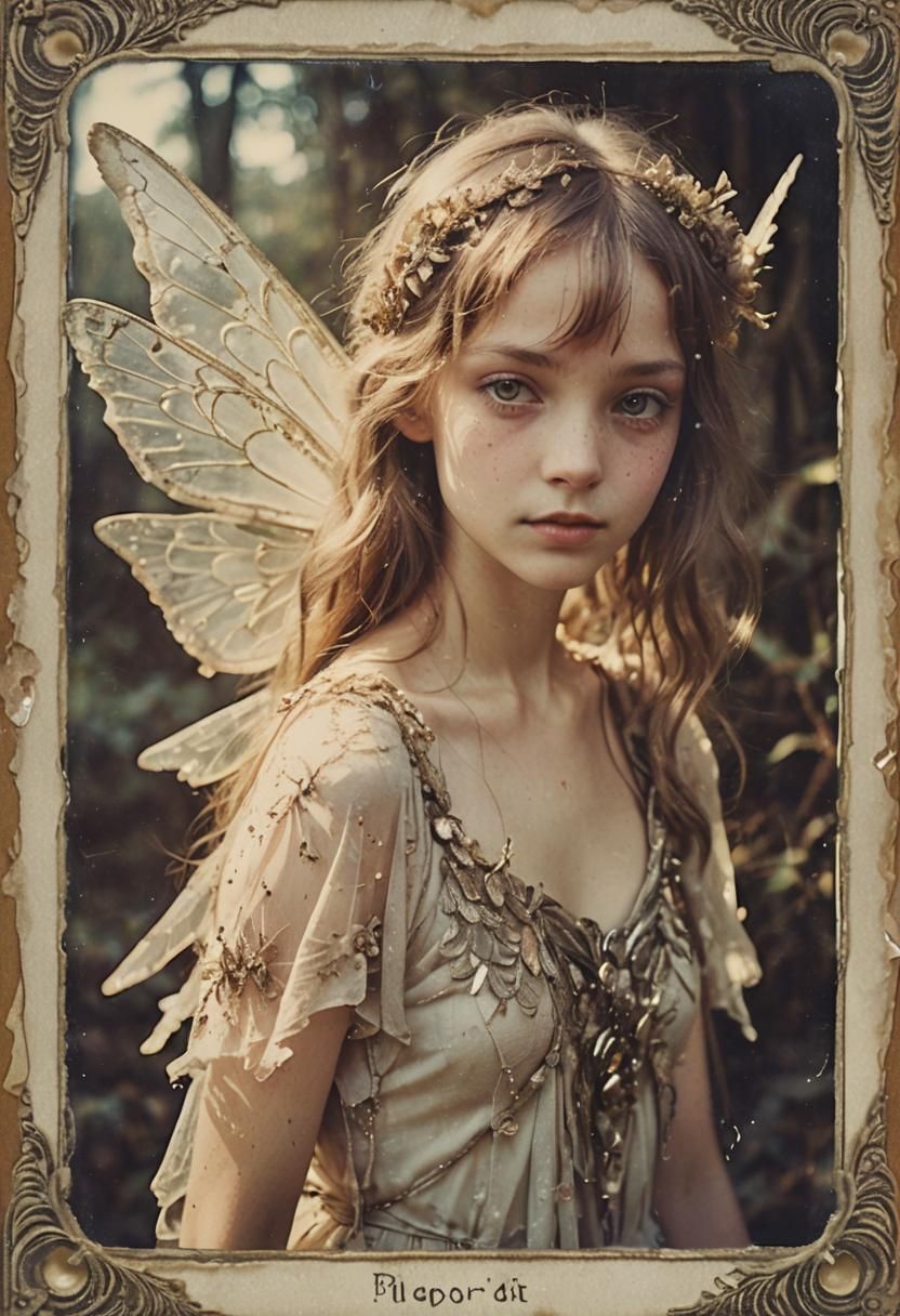 Ethereal Fairy Disintegrating in Vintage Polaroid