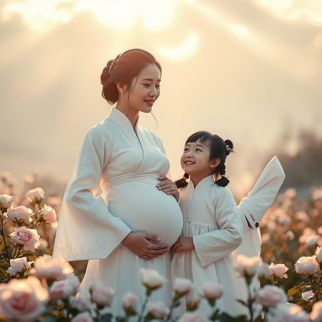 Winter Family Portrait in Romantic Style with Roses