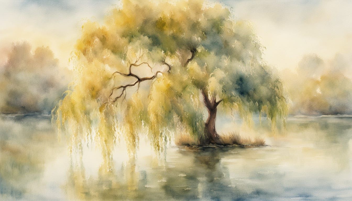 Willow Tree in Soft Watercolor