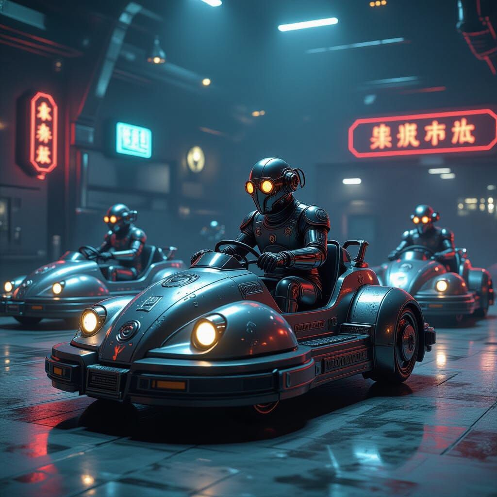Cyberpunk Bumper Cars with Steampunk Freak Show