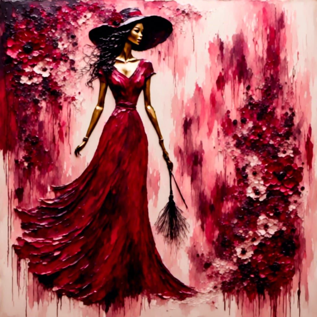 Minimalist Impasto Painting of Woman with Fan