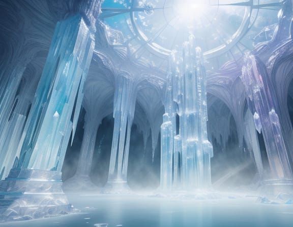 Ethereal Crystal Palace in a Glittering Ice Cavern
