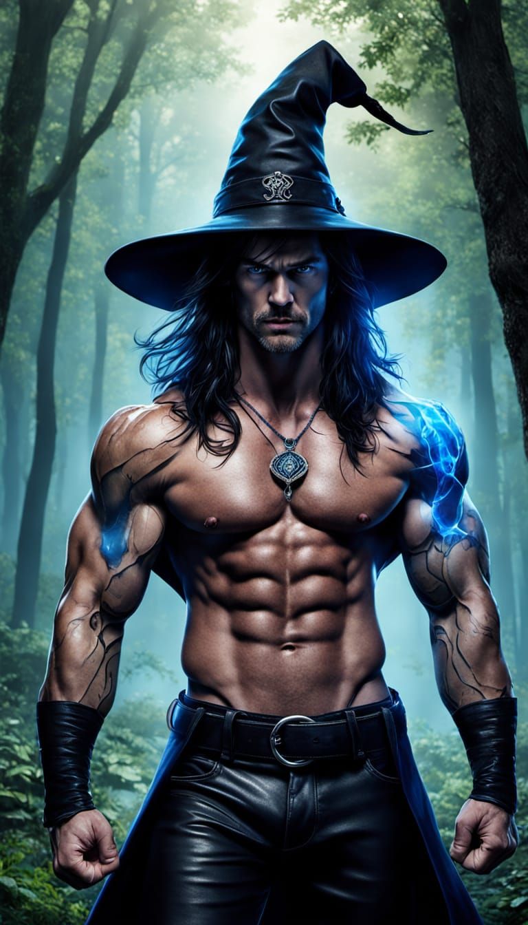 Angry Muscular Witch Dad in Magical Forest