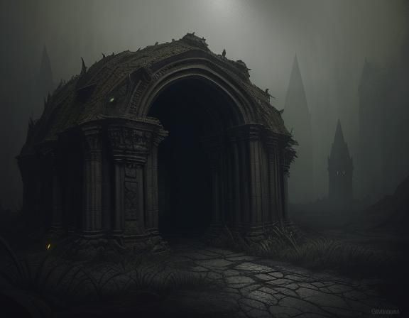 Grinning Basilisk in Dark Fantasy Gothic Tunnel