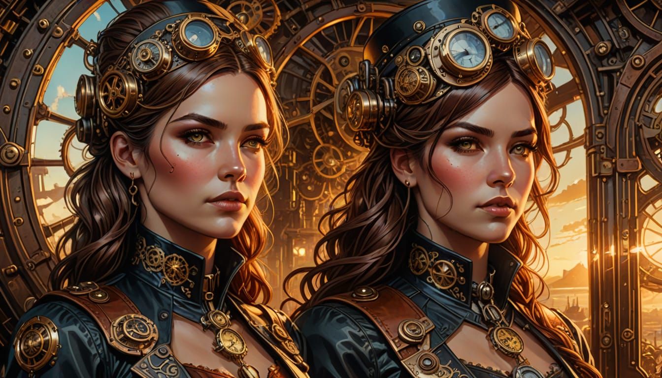 Steampunk Women Portrait in Comic Book Art Style