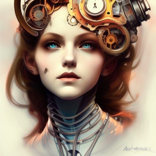 Clockwork Robot Alice Portrait in Art Nouveau Style