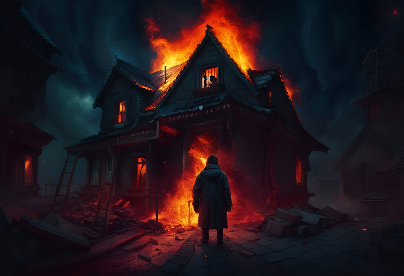 Burning House: AI Generated Image