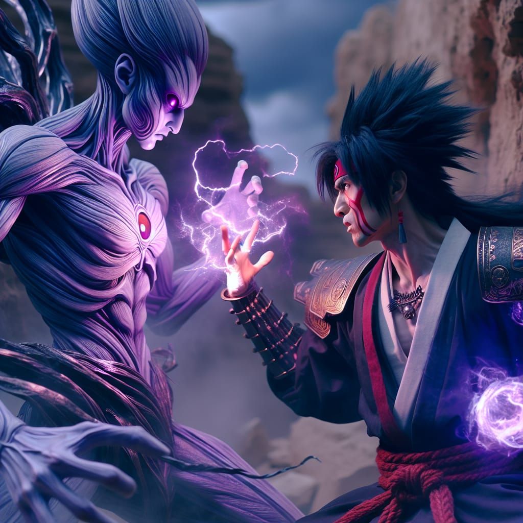 Mystical Beings Clash in Intense Battle Scene