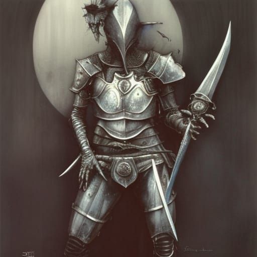 Armored Knight in Anatomical Dark Fantasy Style