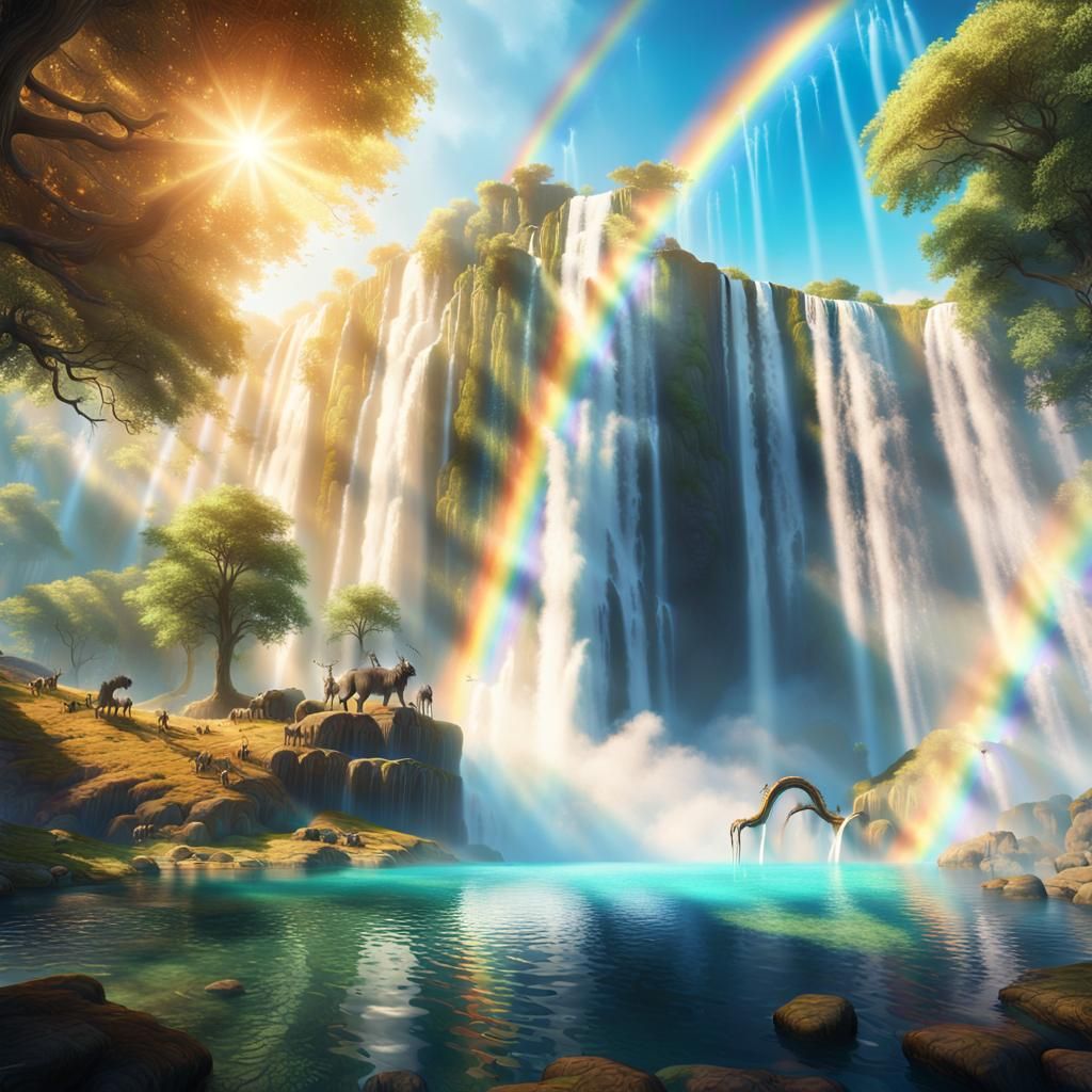 Majestic Waterfall Descending from Floating Island
