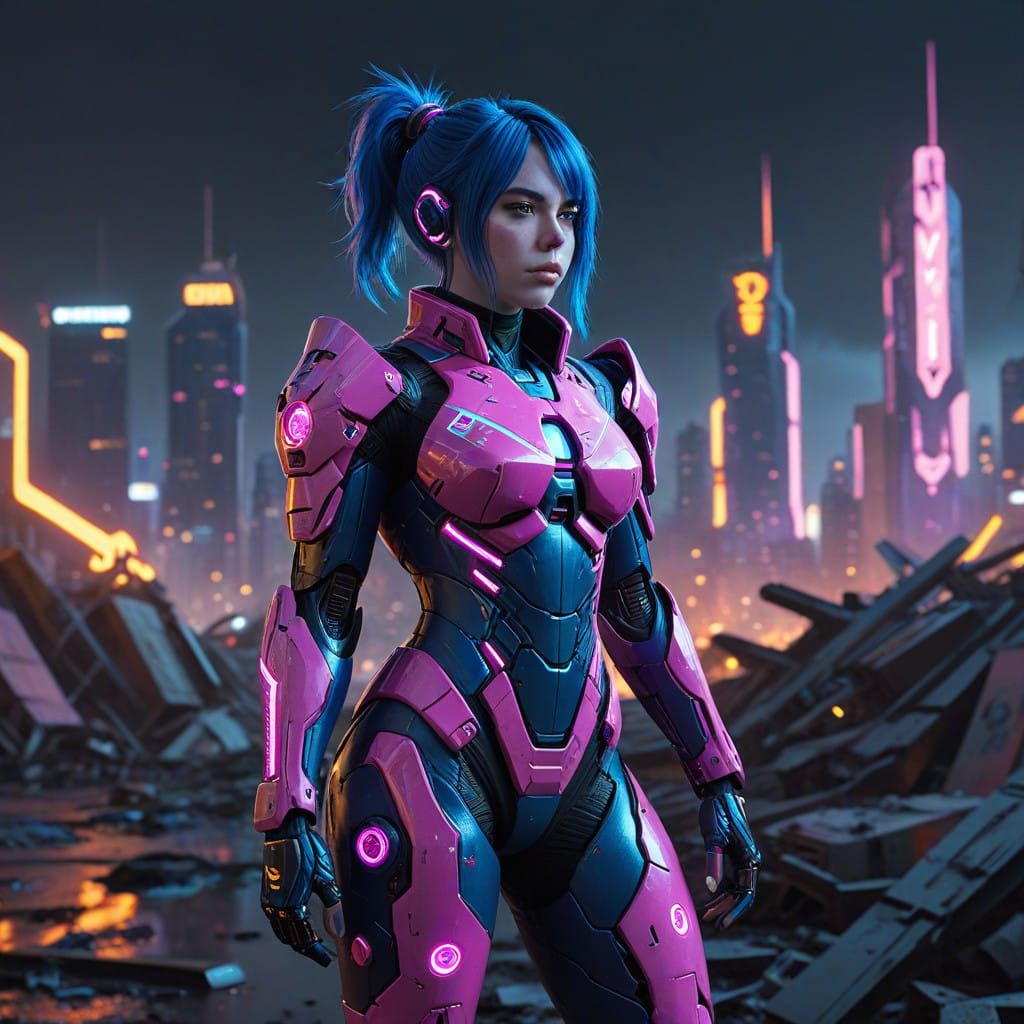 Cyberpunk Overwatch Heroine in D.Va Suit