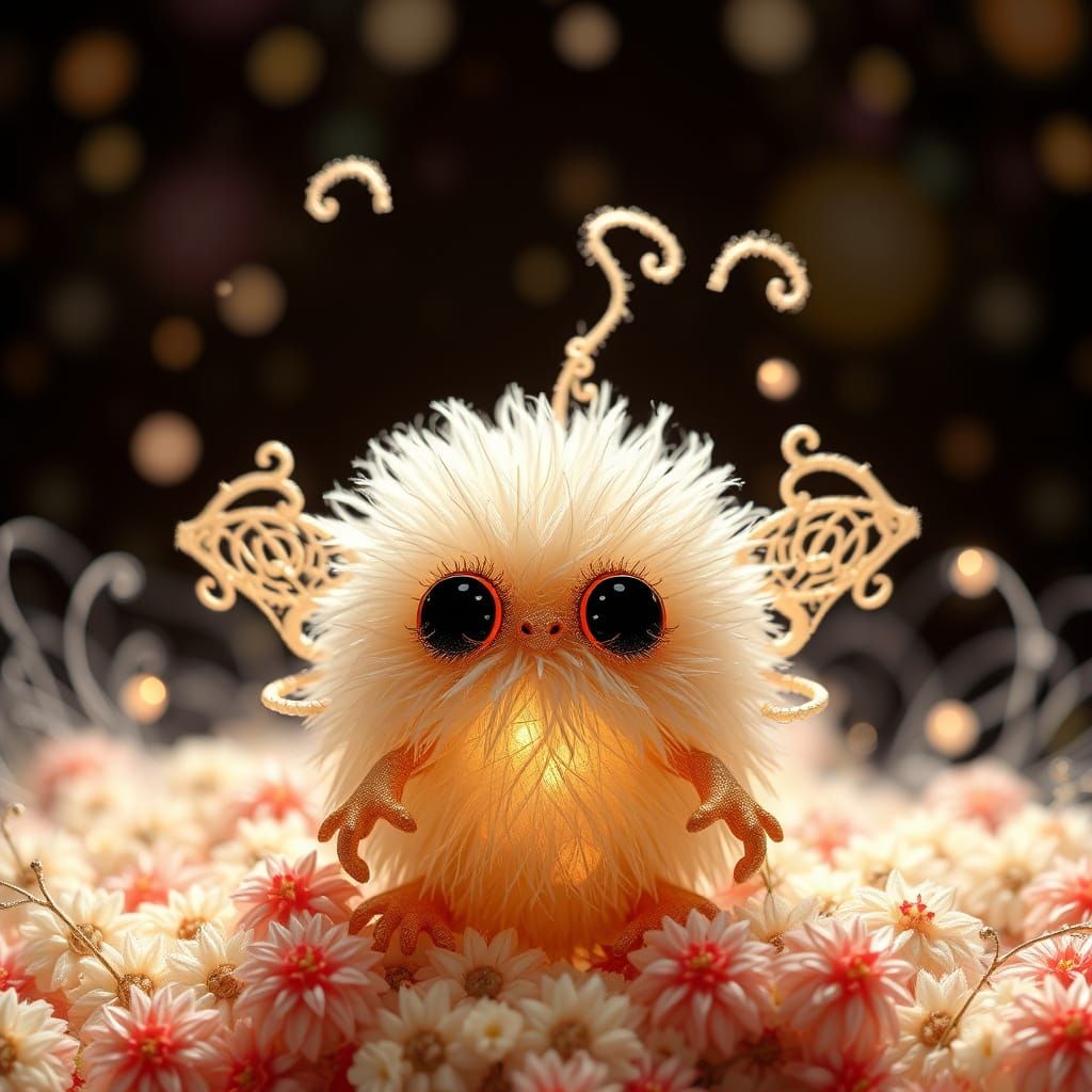Adorable Pom-Pom Fairy Monster with Intricate Details